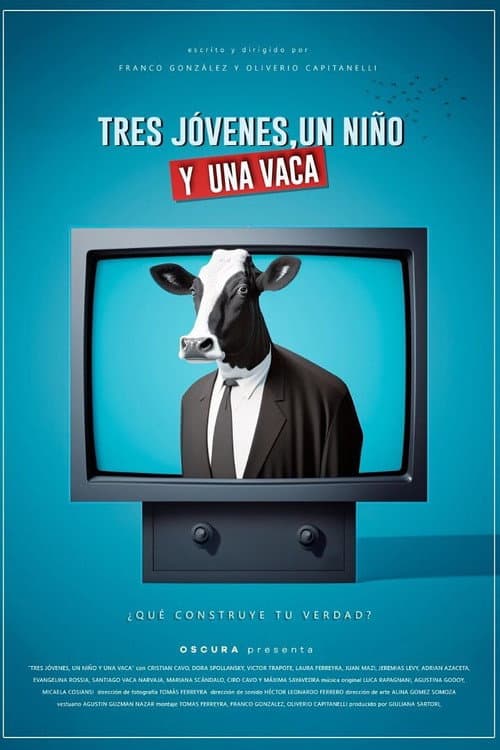 Tres jóvenes, un niño y una vaca